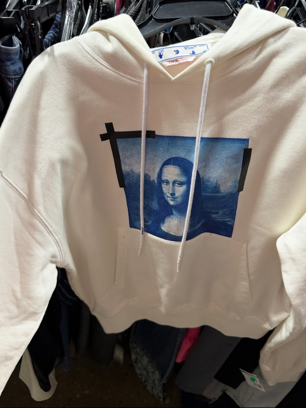 Off-White Cream Graphic Hoodie Sweater - Mona Lisa Print size men’s small